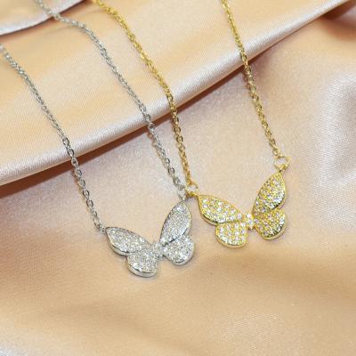 China Lead Free Diamond Butterfly Plated 18K Gold Chain Fashion Necklace Nickel Free Micro Inlaid Titanium Steel Jewelry for sale