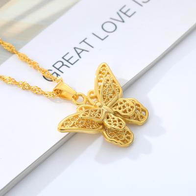 China 2020 New Design Hollow Lead Free Nickel Free Stainless Steel Butterfly Necklace Water Wave Chain for sale