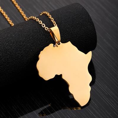 China RisingMoon CLASSIC 50cm Titanium Steel Smooth 15g Gold Plated Africa Map Necklace Couple Necklace for sale