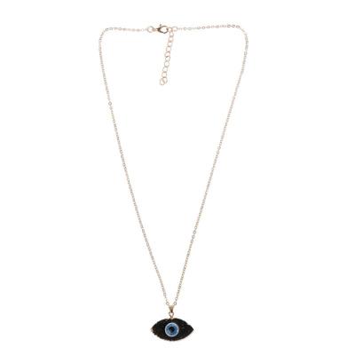 China 2021 Promotion Fashion Women Druzy Quartz Eye Necklace Crystal Inlaid Blue Devil Eye Pendant Necklace for sale