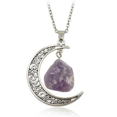 China Hot-selling Lead-free Nickel-free Natural Stone Crystal Necklace Retro-moon Alloy Sweater Chain Jewelry for sale