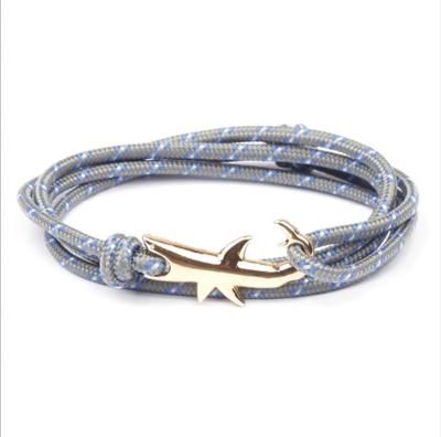 China Viking Man Handmade Woven Nylon Rope High Quality Metal Wholesale Shark Bracelet Anchor Bracelet for sale