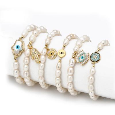 China Evil eye bracelet beads new pearl bracelet religious freshwater women beads blue eye border bracelet for sale