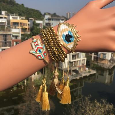 China Europe and America CLASSIC Hot Blue Evil Eye Bracelet Stretch Beaded Bracelets Tassel Miyuki for sale