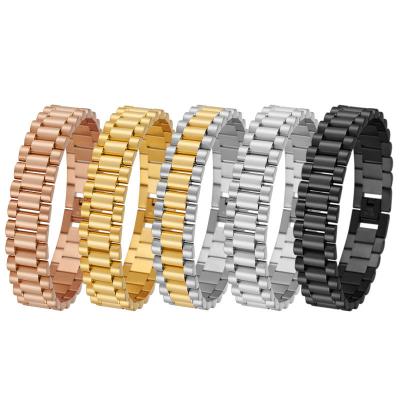 China BOHEMIA 15mm Solid Stainless Steel Strap Gold Plated Simple Men's Wide Bangle Titanium Steel Bracelet for sale