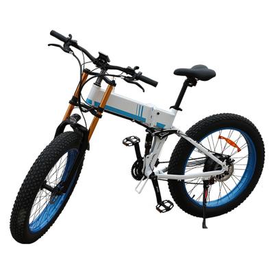 China Aluminum Alloy 26 Inch Big Fork Full Suspension Mountain Bike 1000W Motor Snow Bike 12.8Ah Lithium Battery Fat Tire Folding Electric Bike for sale