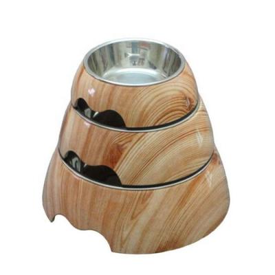 China Sustainable 3 Mode Wood Printing Pet Used Plastic Dog Bowl Set for sale