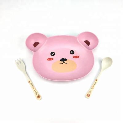 China Sustainable Cute Bear Shape Baby Bombs Bamboo Fiber Kids Plate Set for sale