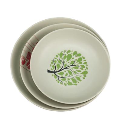 China Sustainable Round Bamboo Dishes Bamboo Fiber Dish Set for sale