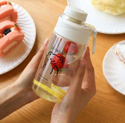 China Sustainable Plastic Water Bottle With Straw Cute Pattern With Hook New Design Drink Cup BPA Free Transparent Portable Sports Drinking for sale