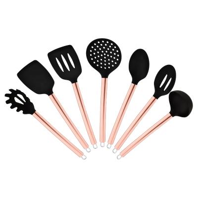 China Sustainable Silicone 7pcs Kitchen Cooking Tools Stainless Steel Kitchen Rose Gold Utensils Set for sale