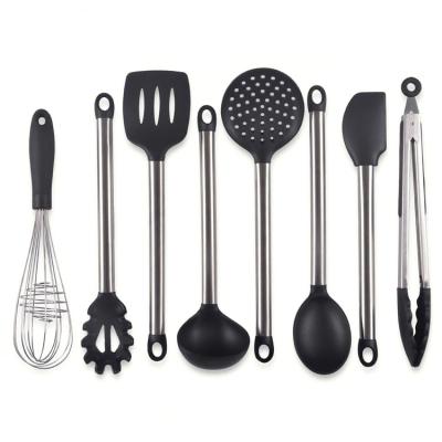 China Sustainable Non-Stick 8 PCS Silicone Kitchen Utensils and Stainless Steel Silicone Cooking Utensil Sets for sale