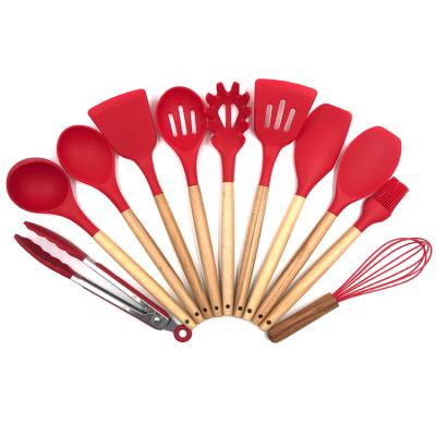 China 2020 Hot Selling Sustainable Wooden Handle 12pcs Kitchen Accessories Silicone Utensils Cooking Kitchen Tools for sale