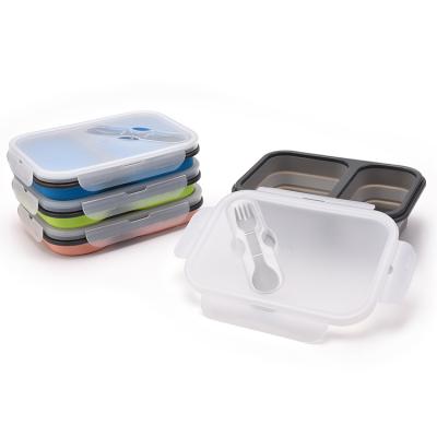 China 2 Compartment Folding Bento Lunch Box BPA Free Silicone Freshness Portable Storage Kitchen for sale