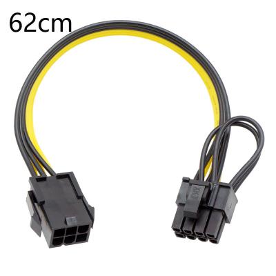 China 62cm 18awg PCI-E 6 Pin Tinned Copper Female to 8 Pin Male Linear 6+2 Pin Computer Graphics Card Interface Extension Cable for sale