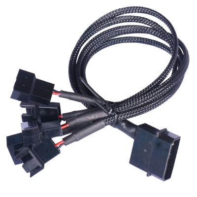 China PVC computer D port ide 4 pin to small 4/3 pin chassis one to five pin fan cable cpu motherboard fan cables, wrapped with nylon mes for sale