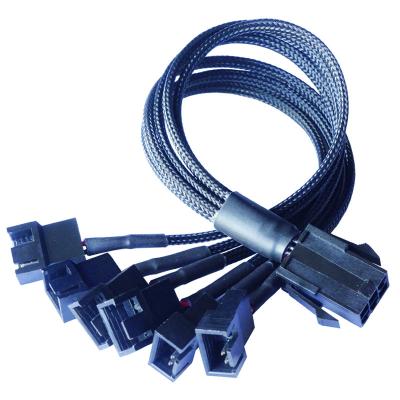 China PVC 6 Pin Female To 4 Pin Small Computer Chassis Fan Power Cord One To Six Wrapped Nylon Mesh Fan Expansion Power Cord for sale