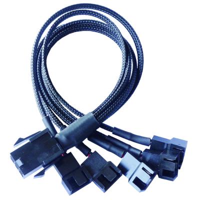 China PVC 6 Pin Female To 4 Pin Small Computer Chassis Fan Power Cord One To Five Wrapped Nylon Mesh Fan Expansion Power Cord for sale