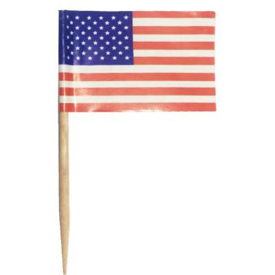 China Custom Best Food Price 25*35mm Cake Topper Cupcake Stick American Toothpick Flag With 65mm Toothpick for sale