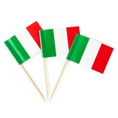 China Food In Stock 25*35mm Custom Cake Topper Cupcake Stick Italy Toothpick Flag With 65mm Toothpick for sale