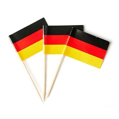 China Cheap Food In Stock 25*35mm Custom Cake Topper Cupcake Stick Germany Flag Toothpick With 65mm Toothpick for sale