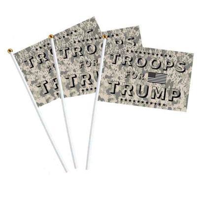 China Decoration Factory Direct Sale 14*21cm 100D Polyester Troops For Trump Hand Trump 2024 Waving Flag For Decoration for sale