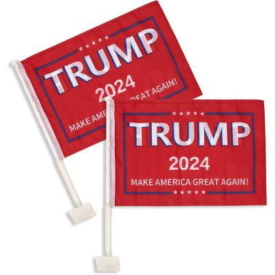 China 2024 Hot Selling Custom Made Healthcare Institutes Polyester Red Color 12*18inch 30*45cm Polyester Trump Car Flag for sale