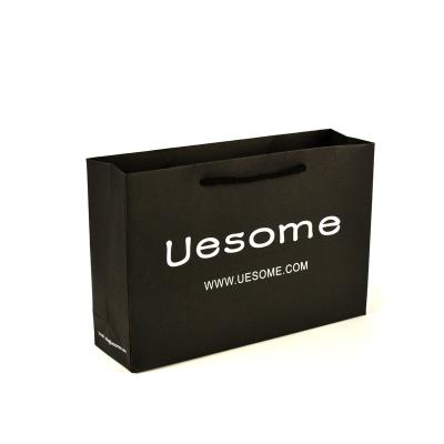 China Recycled Materials Custom black high-grade paper shopping bag white logo free design for sale