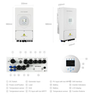 China Hot Seller IP 65 Single Phase 5-10 Years Warranty 5kw Solar Hybrid Inverter 580*330*232mm for sale