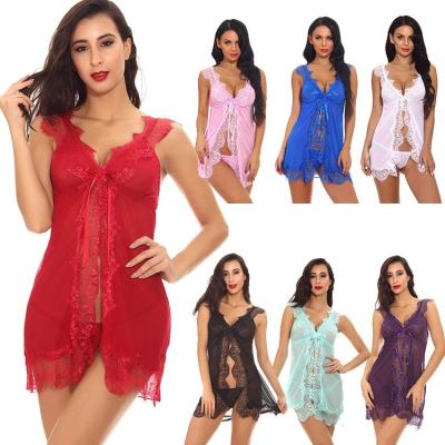 China Lace Up Sexy Transparent Mesh Lace Lace Sleep Honeymoon Night Wear Lingerie for sale