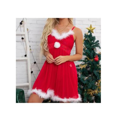 China Christmas Sexy Hot Sales Women Lingerie Lace Christmas Costume Red Nightgowns Nightgowns for sale