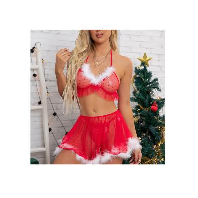 China Sexy Manufacturer Supply Women Underwear Christmas Nightwear Lingerie 2 Pieces Dress Set for sale