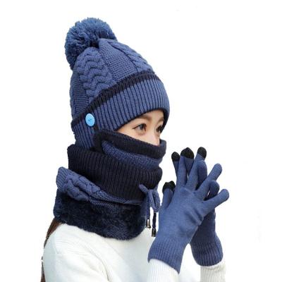 China Wholesale Winter Women's Knitted Warm Beanie Hat, Ring Scarf and Ski Mask 3 piece Sets for sale