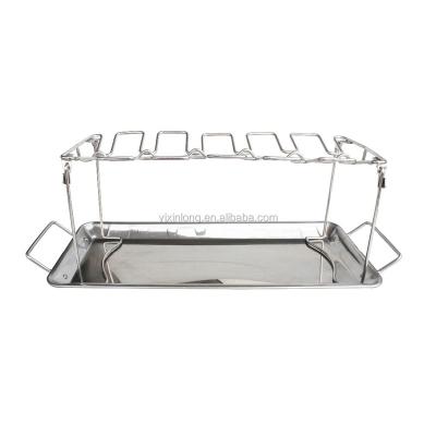 China Corrosion Resistance BBQ Chicken Wing Rack With Drip Pan for sale