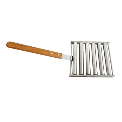 China Easily Cleaned Stainless Steel Hot Dog Grill Roller With Bamboo Handle For Outdoor BBQ Grills for sale