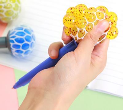 China Wholesale Fashion Shaker Stress Relief for Kids Gifts and Promotional Gifts Squeeze Grape Mesh Ball Stress Toy Pen Squeeze TPR Pen for sale