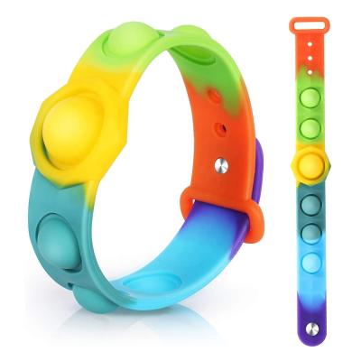 China Wearable Stress Reliever Relaxation Wristband Shaker Toys Push Pops Bubble Busy Hand Finger Press Silicone Wristband Sensory Toy For Kids for sale