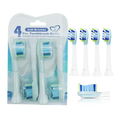 China Genuine Car Care HX9023/6 White Sonic Flexible Side Toothbrush Head 4 Pcs Pack Premium Optimal Plate Drive Broom Heads for sale