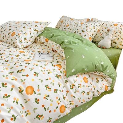 China Folded 100% cotton bedding set 4pc or 3pc flower printed bed sheet for sale