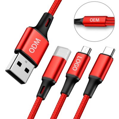 China MP3/MP4 Player 1.2m High Quality 3 in 1 USB Cable Charger Data Link Cable 3A USB Auto Fast Charging Cable For Apple Charging for sale