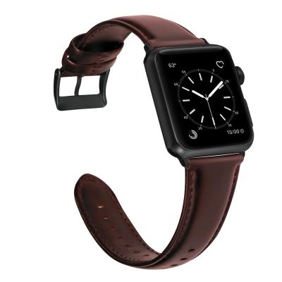 China Black Leather Strap Hydrophobic Oil Soiled Genuine Wax Oil Wax Real Wax Resistance Buckle Band Economy Model For Apple Watch for sale