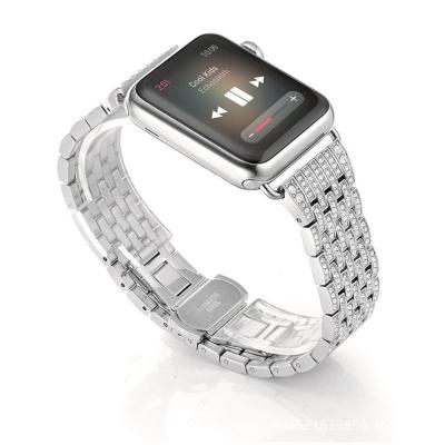 China Seven Diamond Beads Luxury Elegant High Grade Diamond Metal Band+Stainless Steel 38mm 42mm Strap Strap Band For Apple Watch for sale