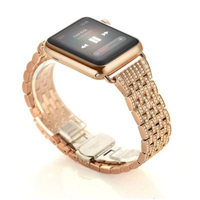 China Seven Beads Luxury Crystal Stainless Steel 38mm 42mm Strap Women's/Men's Diamond Metal Band Wrist Strap/Band For Apple Watch for sale