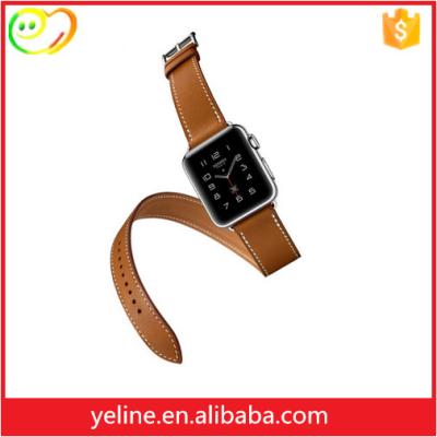 China Brown Leather 2 Circles Loop Leather Watch Bands For Apple Watch for sale