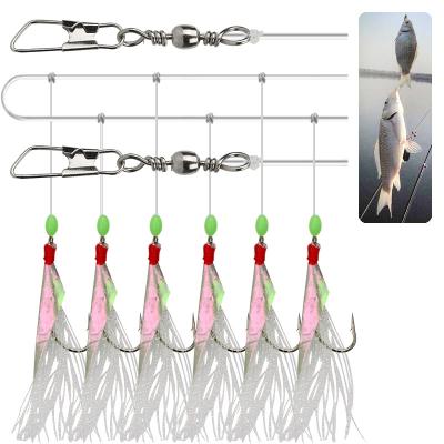 China Wholesale 6pcs/set 27# Fish Skin String Outdoor Fishing Hooks Saltwater Rigs Squid Hook With 6 Hooks for sale