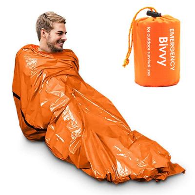 China Survival Outdoor Camping Outdoor Lightweight Bivy Return Survival Emergency Sleeping Bag Mylar Orange Thermal Bivvy for sale