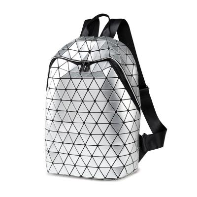 China NO Explosive Luminous Logo Backpack Custom Laser Geometric Pattern Fashionable Unisex PU Leather Backpack for sale