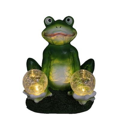 China Europe Resin Craft Yoga Frog Garden Statue With Magic Ball Solar Light Yard Decoration for sale