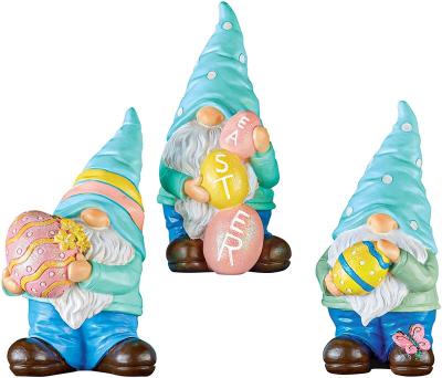 China Europe Easter Gnome Babysitter Hand Painted Tabletop Figurines Set 3 Home Decorations for sale