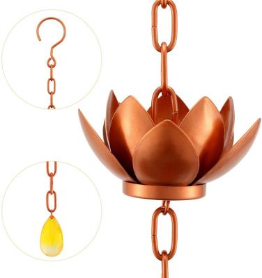 China Country 8.5ft Lotus Rain Chain Cups Rain Copper Plated Chain For Gutters Downspout for sale